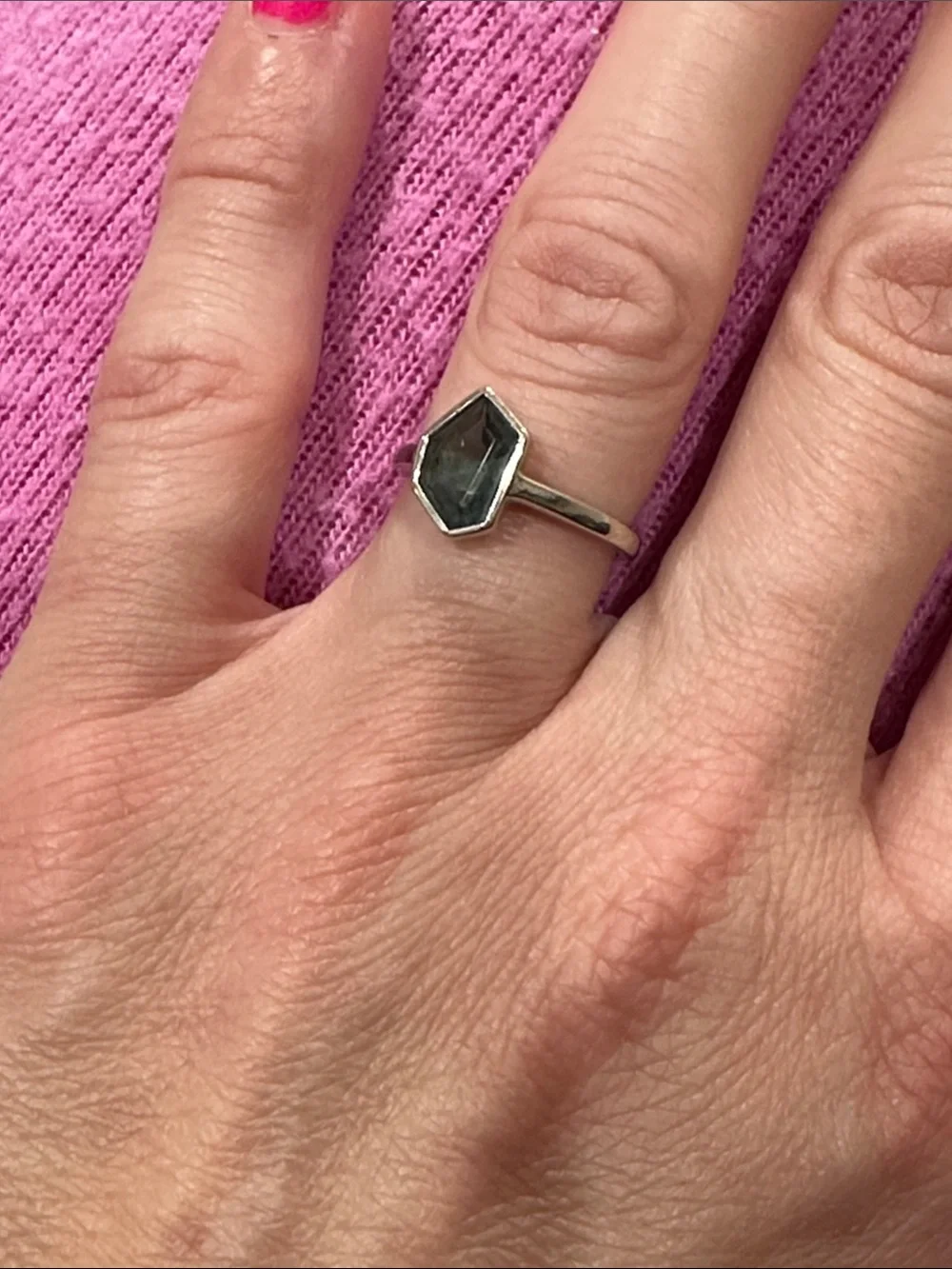 Custom 14k white gold and rare gray-blue indicolite tourmaline ring